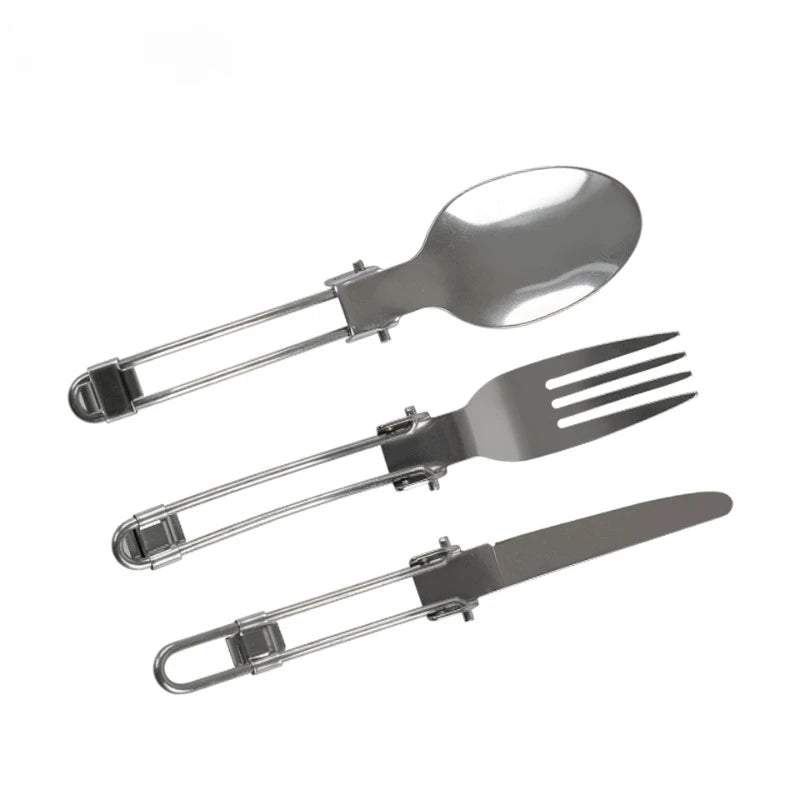 Stainless Steel Folding Tableware Set | 3-Piece Portable Camping Utensils