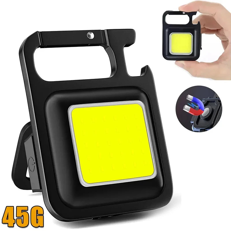 Mini COB LED Flashlight | USB Rechargeable Work Light with 90° Foldable Side Lights