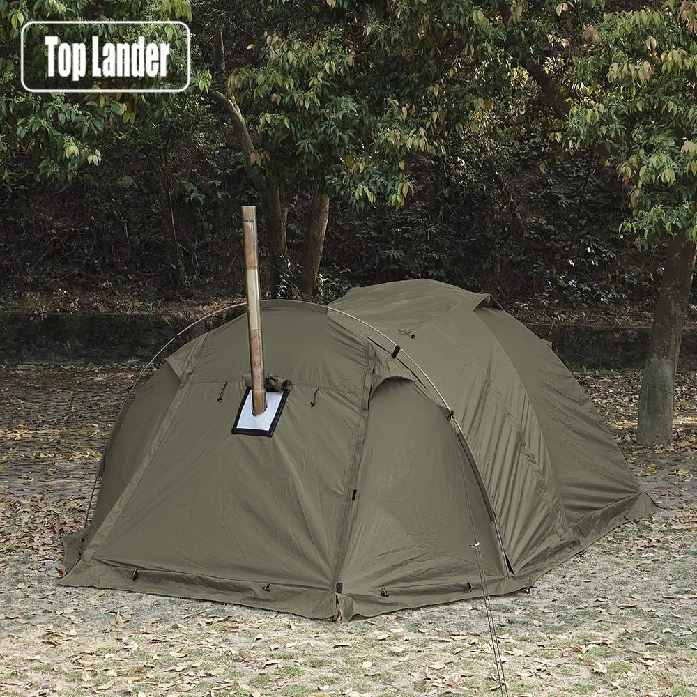 Waterproof Tunnel Dome Tent with Stove Jack & Snow Skirt (4 Season)