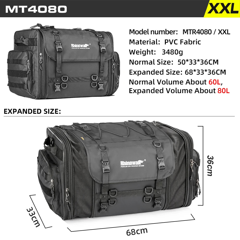 Expandable Waterproof Motorcycle Duffle Bag | 19L-80L Tail/Rack Luggage
