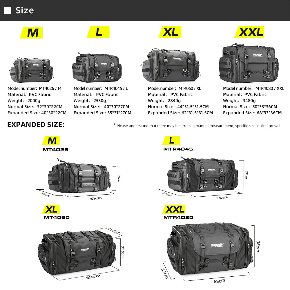 Expandable Waterproof Motorcycle Duffle Bag | 19L-80L Tail/Rack Luggage