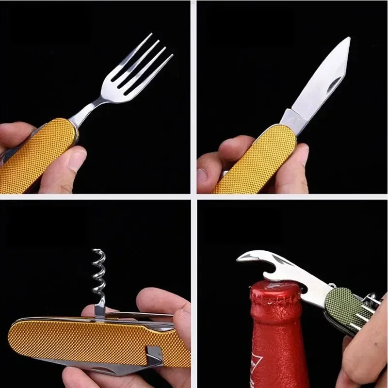 Foldable Camping Utensil Set | Multi-Functional Knife Fork Spoon Combo