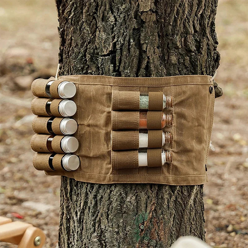Portable Canvas Camping Spice Kit Organizer | Waterproof with 6 Containers