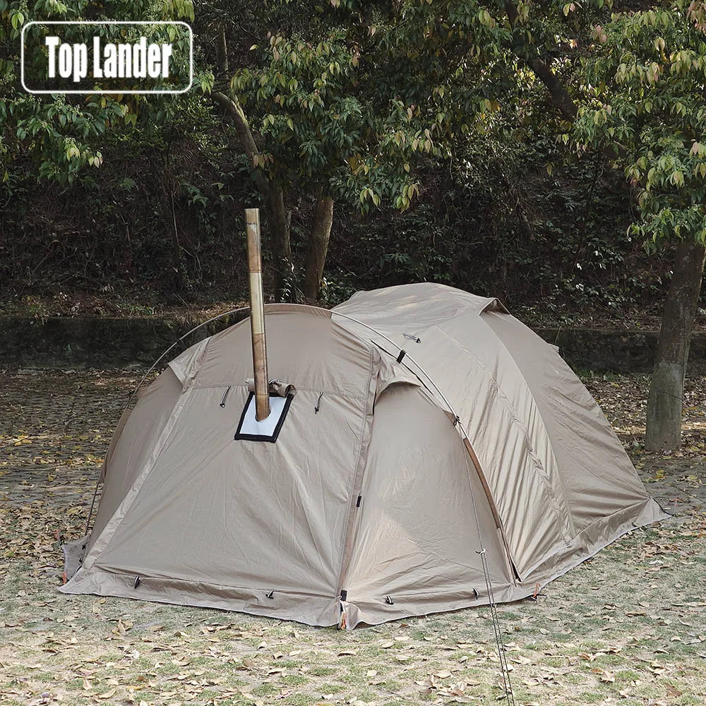 Waterproof Tunnel Dome Tent with Stove Jack & Snow Skirt (4 Season)