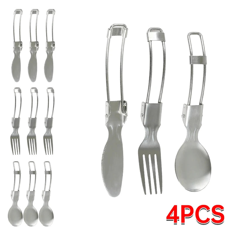 Stainless Steel Folding Tableware Set | 3-Piece Portable Camping Utensils