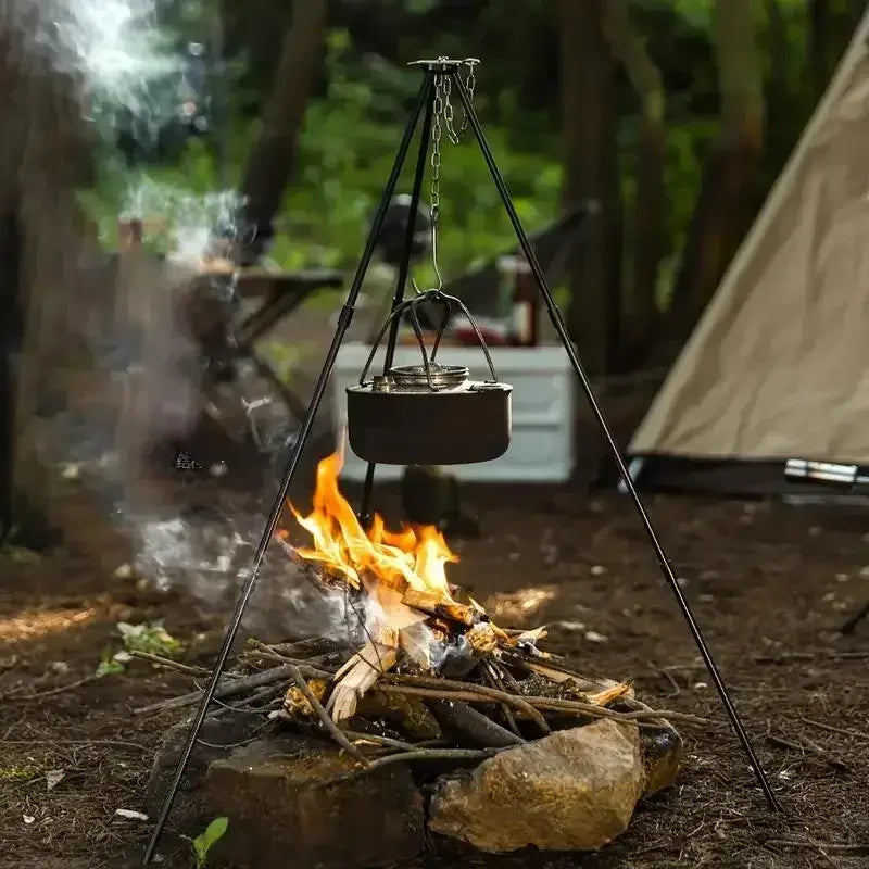 Outdoor Portable Large Bonfire Tripod | Campfire BBQ Grill & Cooking Pot Hanging Stand