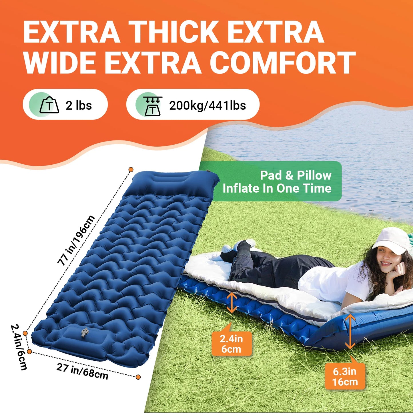 Self-Inflating Sleeping Pad | Ultralight Inflatable Mat with Built-in Foot Pump