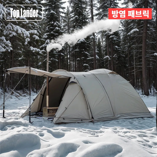 Waterproof Tunnel Dome Tent with Stove Jack & Snow Skirt (4 Season)