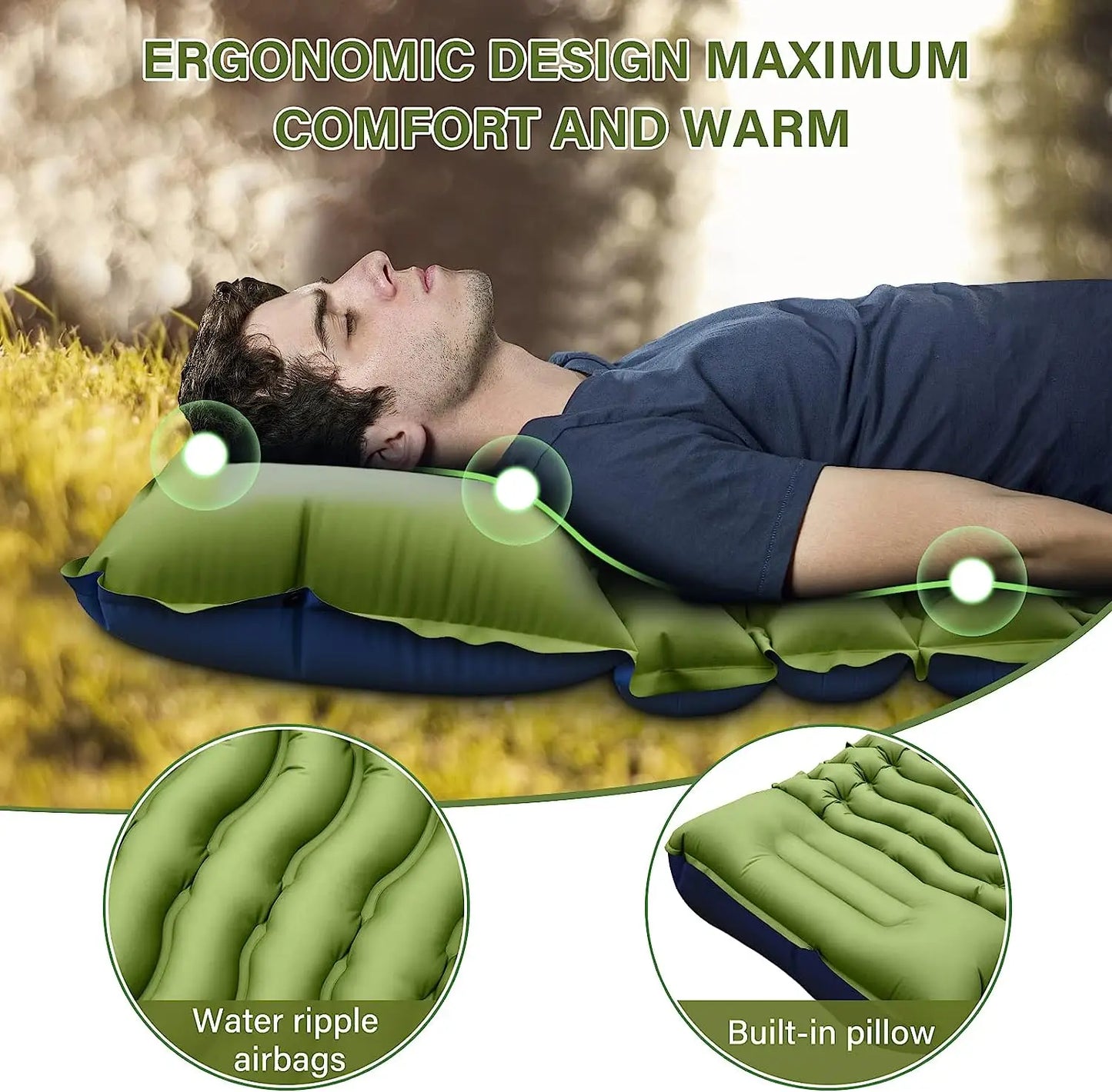 Super Thick 4-inch Inflatable Sleeping Mat | Built-in Pillow & Pump