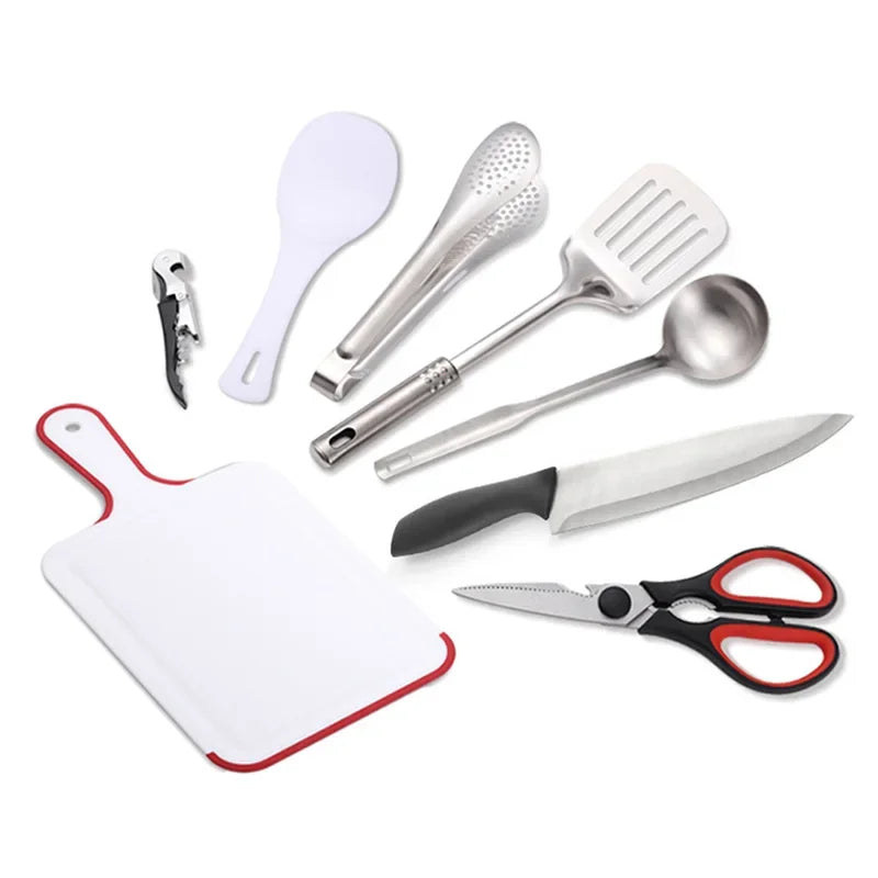 9PCs Portable Stainless Steel Camping Cookware & Utensil Set