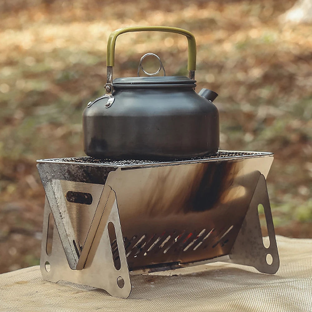 Portable Folding Stainless Steel Wood Stove | Camping BBQ Grill Plate