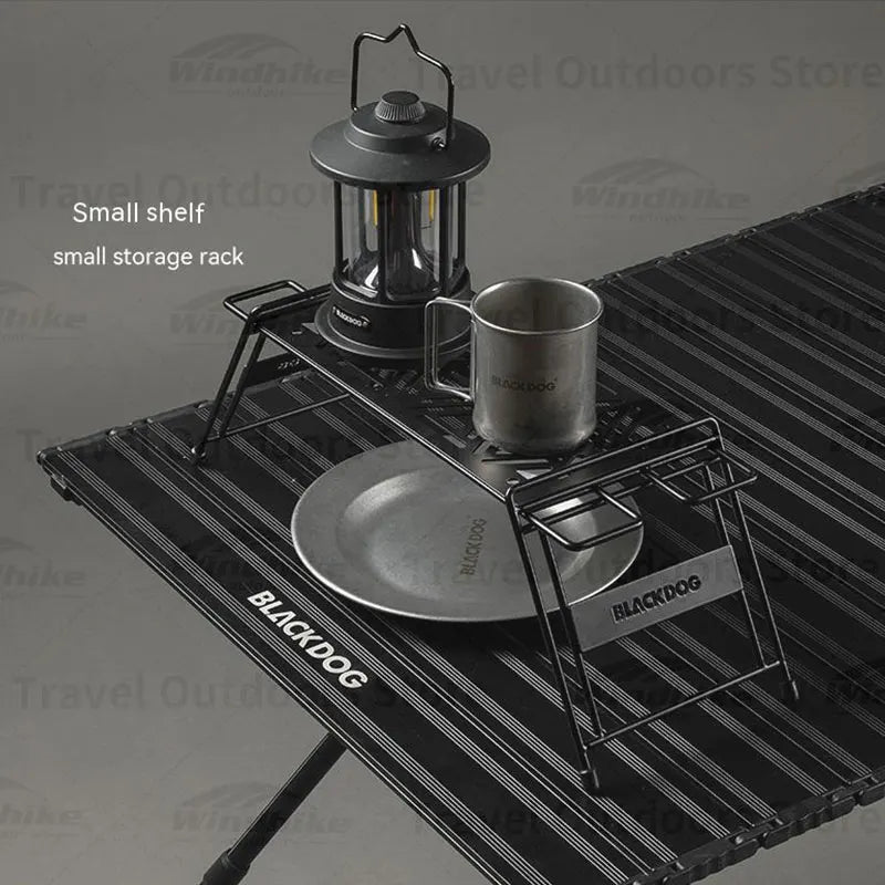 Camping Iron Storage Shelf Table | Portable Folding with Hangers