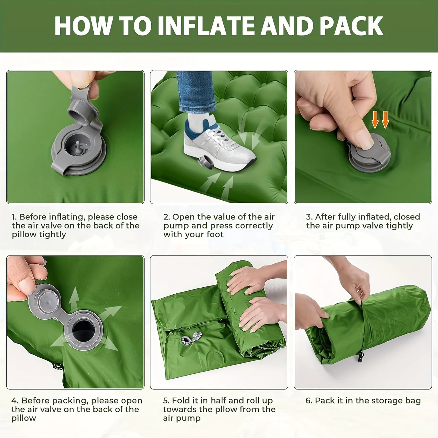 Super Thick 4-inch Inflatable Sleeping Mat | Built-in Pillow & Pump