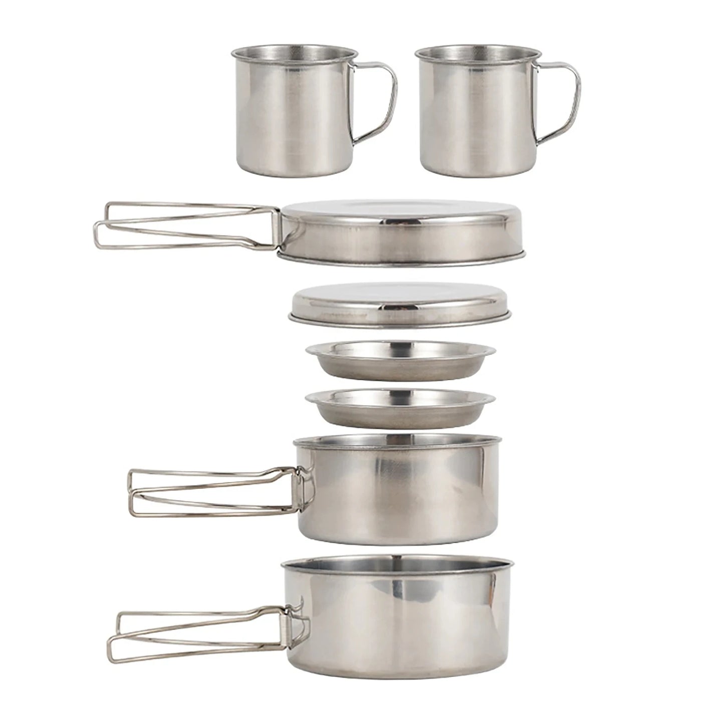 8pcs Stainless Steel Camping Cookware Mess Kit | Pot, Pan, Plates & Cups Set