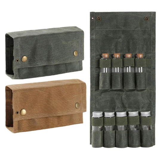 Portable Canvas Camping Spice Kit Organizer | Waterproof with 6 Containers