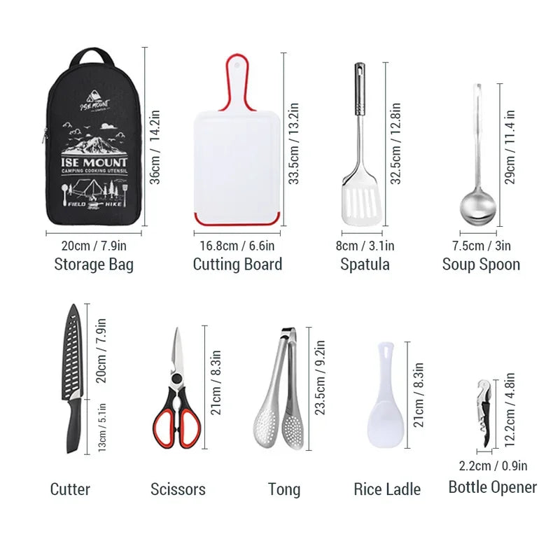 9PCs Portable Stainless Steel Camping Cookware & Utensil Set