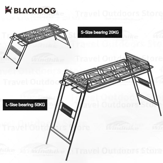 Camping Iron Storage Shelf Table | Portable Folding with Hangers