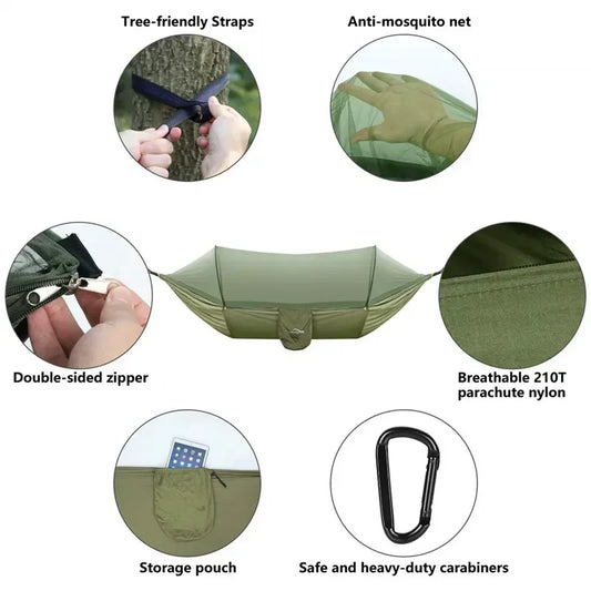 Pop-Up Portable Hammock with Mosquito Net | Lightweight Parachute Hammock