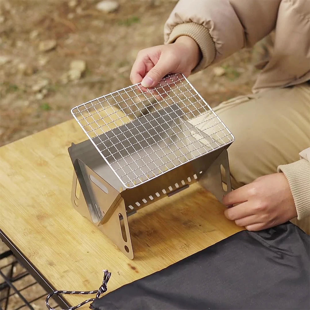 Portable Folding Stainless Steel Wood Stove | Camping BBQ Grill Plate