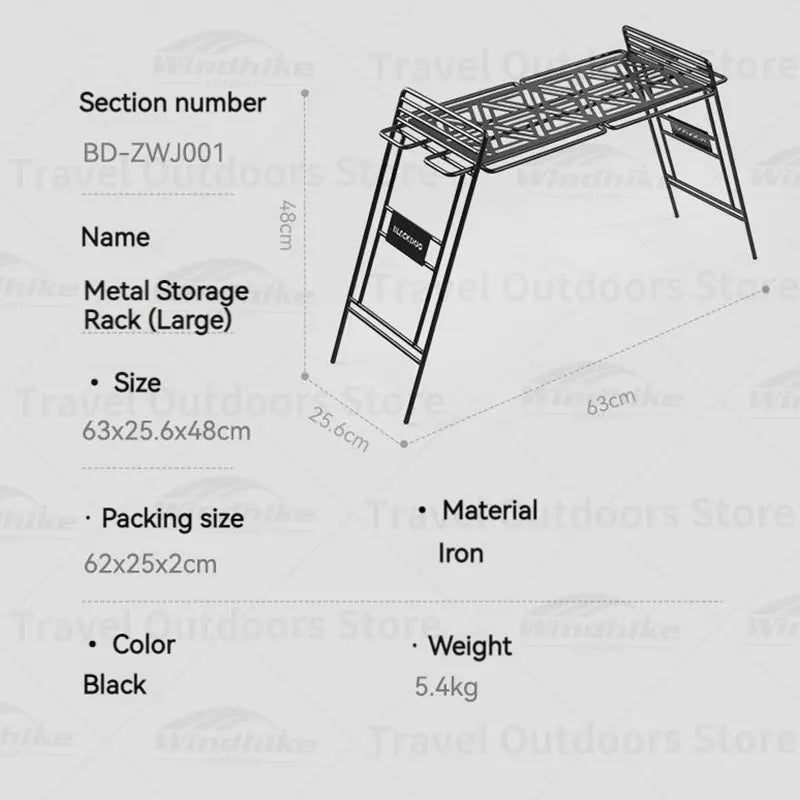 Camping Iron Storage Shelf Table | Portable Folding with Hangers