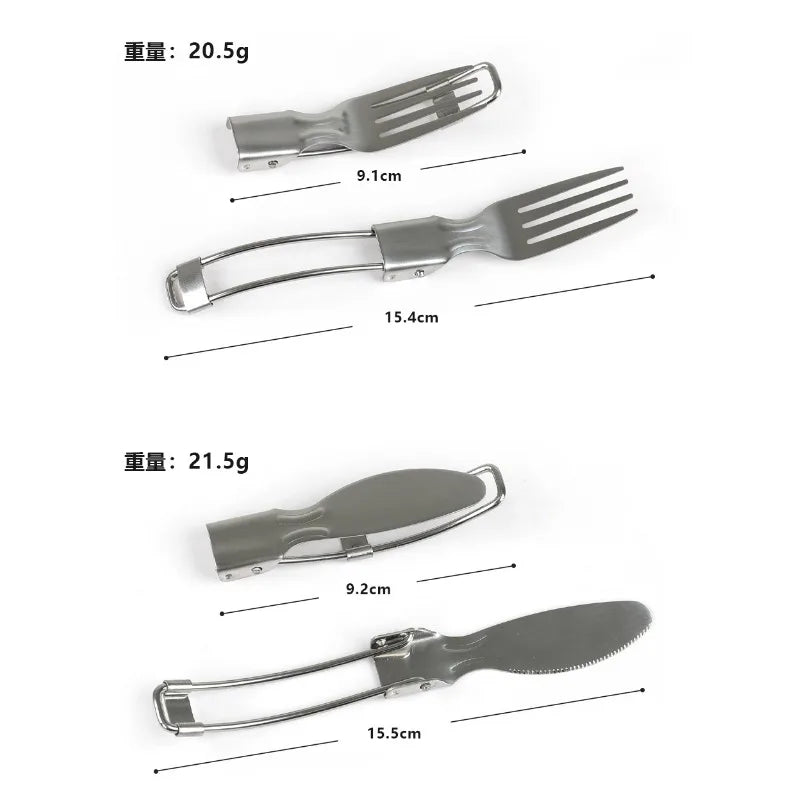 Stainless Steel Folding Tableware Set | 3-Piece Portable Camping Utensils