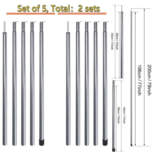 Adjustable Steel Tent Pole Set (2) | Tarp & Shelter Rods with Pegs & Ropes
