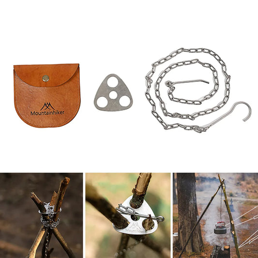 Camping Tripod Hanging Pot Bracket | BBQ Rack Hanger with Leather Storage Bag