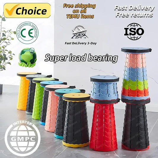 Folding Stool Heavy Duty Collapsible Telescoping Stool with Load Capacity 400lbs, Portable Retractable Stool for Camping Fishing