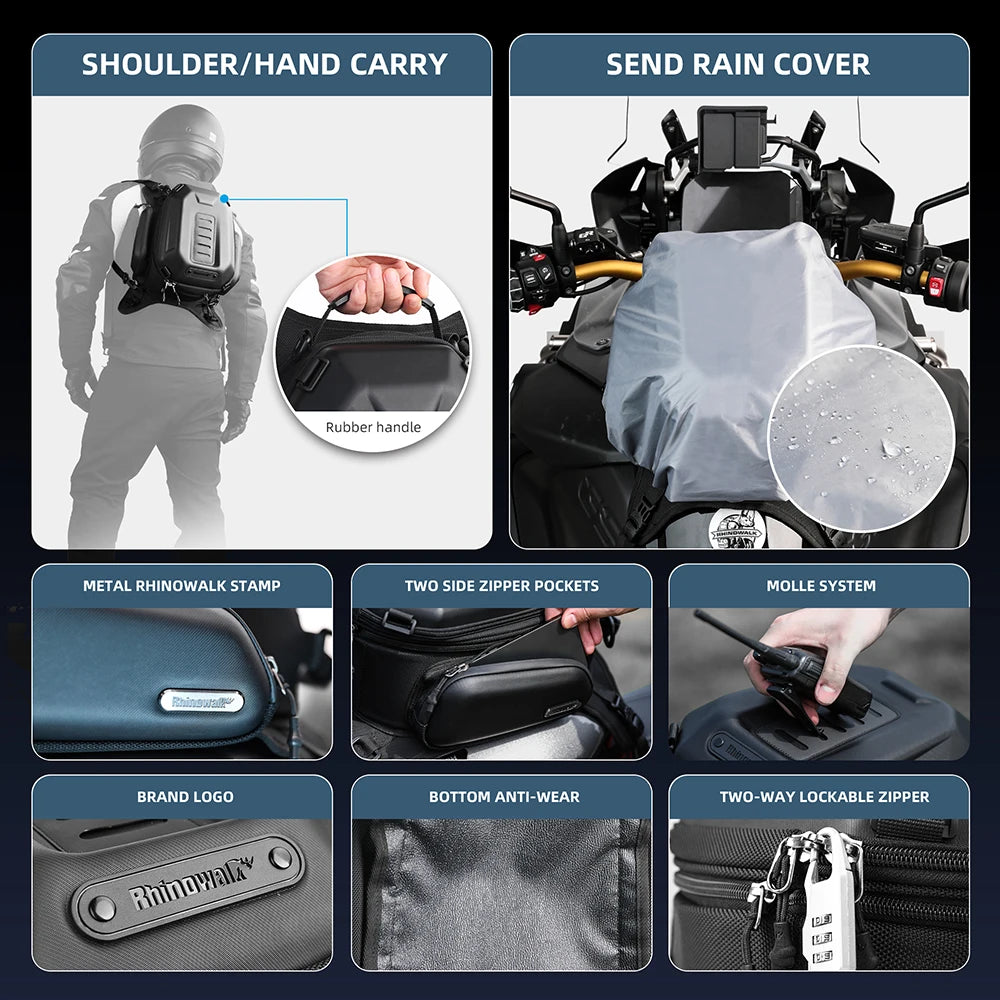 Motorcycle Tank Saddle Bag Backpack | Hardshell 15L-18L Universal Fit