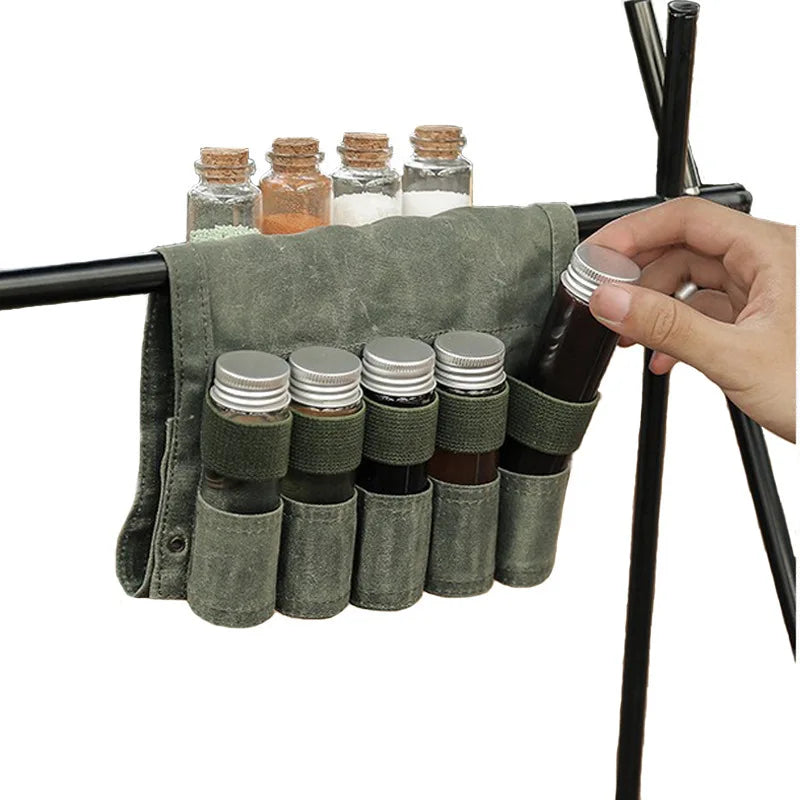 Portable Canvas Camping Spice Kit Organizer | Waterproof with 6 Containers