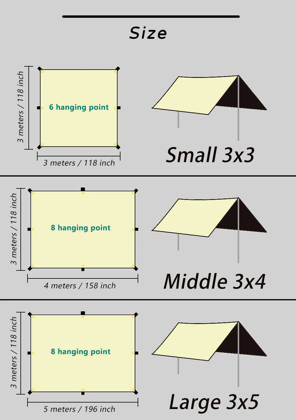 Black Coated Waterproof Camping Tarp | 99% UV Block Sun Shelter (3x3, 3x4, 3x5)