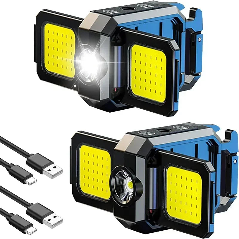 Mini COB LED Flashlight | USB Rechargeable Work Light with 90° Foldable Side Lights