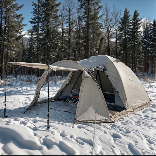 Waterproof Tunnel Dome Tent with Stove Jack & Snow Skirt (4 Season)