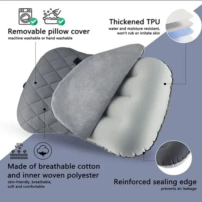 Ultralight Inflatable Camping Travel Pillow | Soft Washable Cover