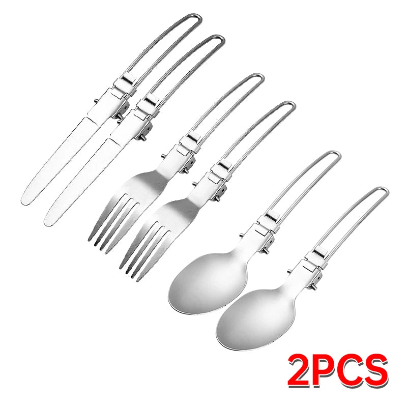 Stainless Steel Folding Tableware Set | 3-Piece Portable Camping Utensils