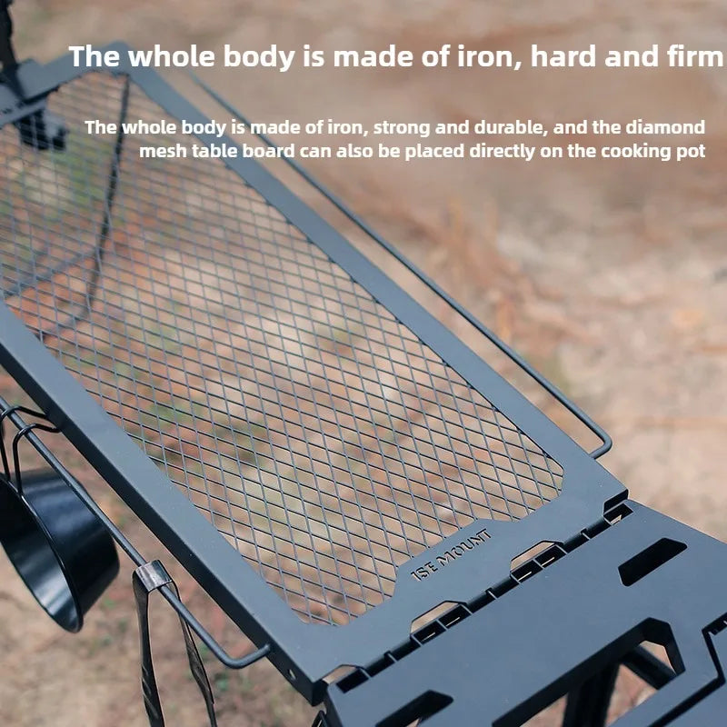 Outdoor Multifunctional Folding Table | Mesh Table Stool & Side Hanging Shelf