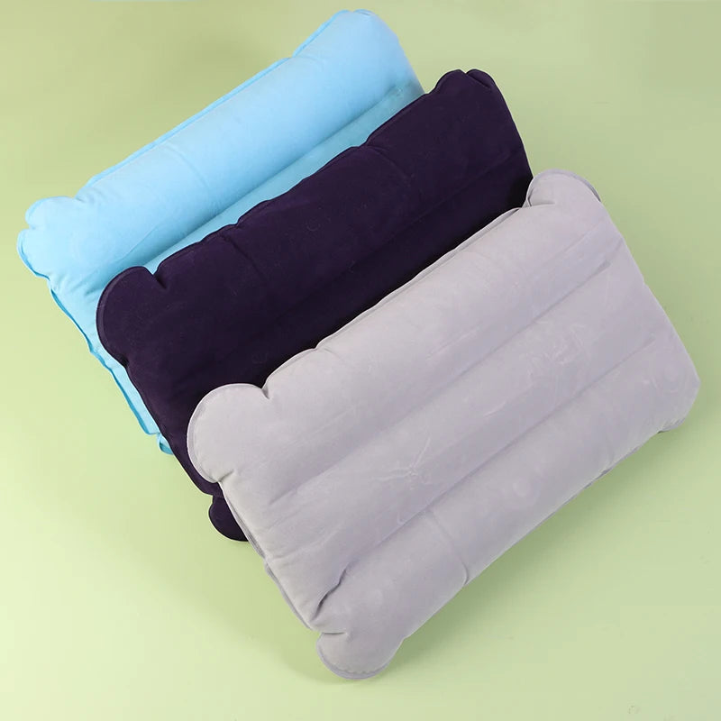 Portable Inflatable Flocking PVC Pillow | Travel Outdoor Head Rest