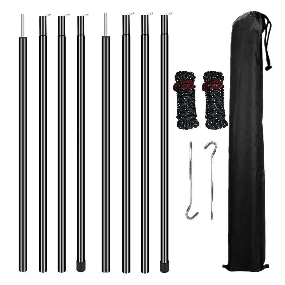 Adjustable Steel Tent Pole Set (2) | Tarp & Shelter Rods with Pegs & Ropes