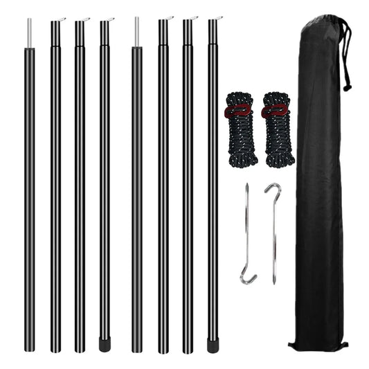 Adjustable Steel Tent Pole Set (2) | Tarp & Shelter Rods with Pegs & Ropes