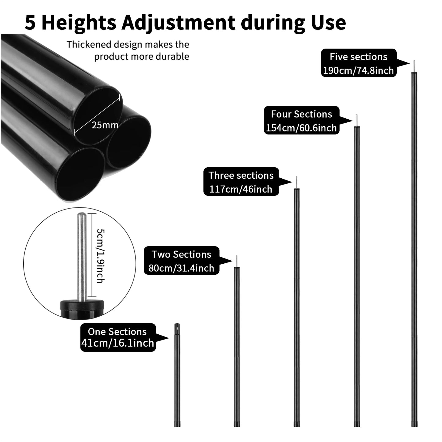 Adjustable Telescoping Steel Tent Poles | Galvanized Tarp & Shelter Rods