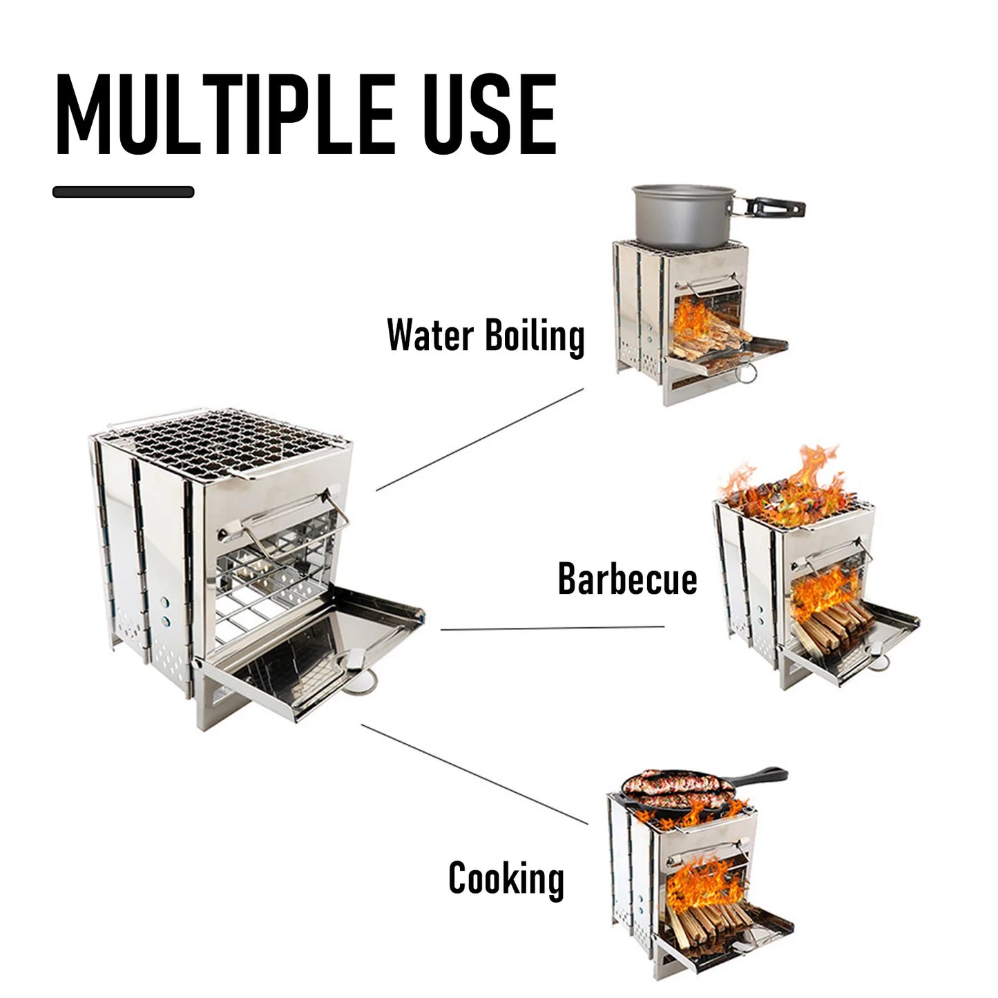 Portable Folding Stainless Steel Wood Stove | Mini Charcoal BBQ Grill