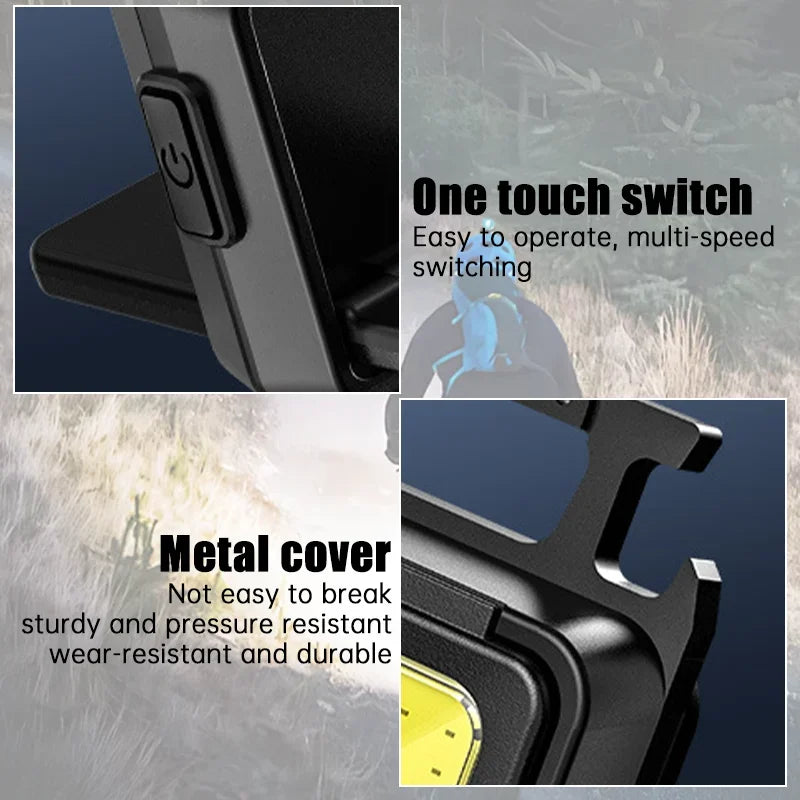 Mini COB LED Flashlight | USB Rechargeable Work Light with 90° Foldable Side Lights