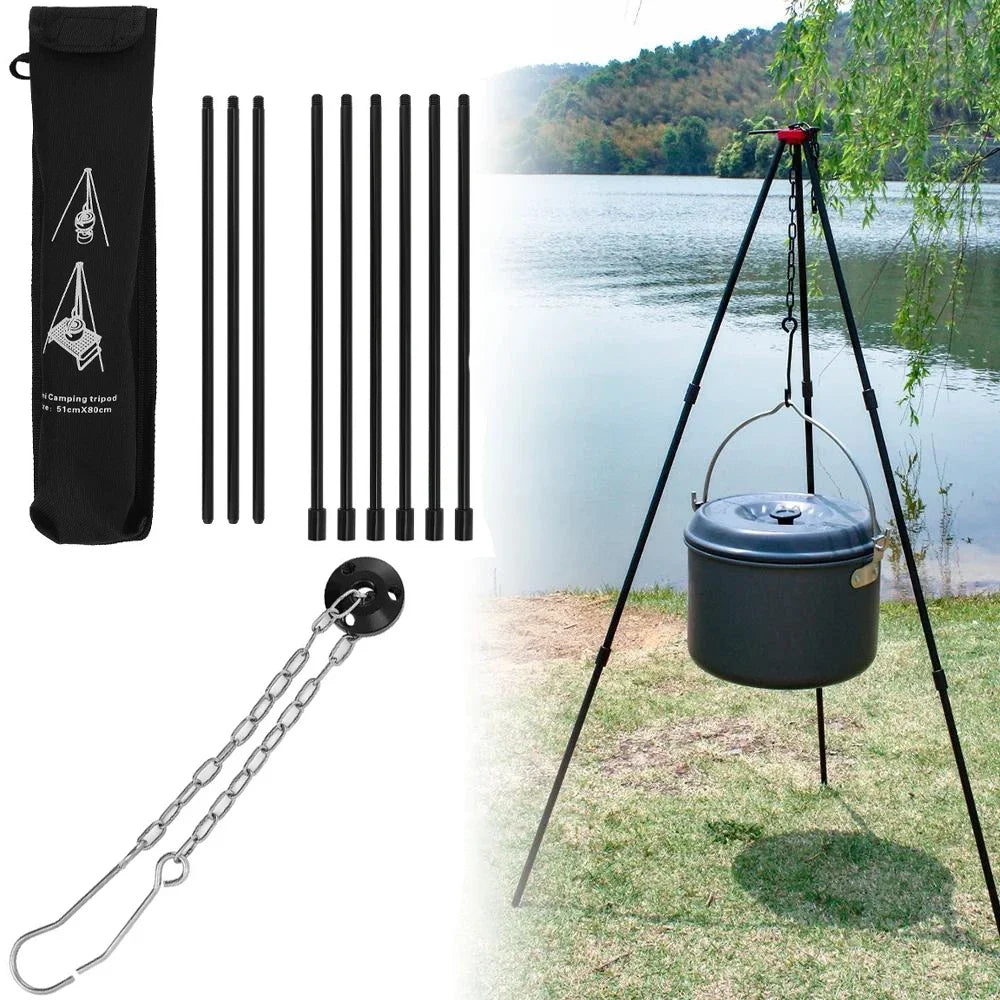 Outdoor Portable Large Bonfire Tripod | Campfire BBQ Grill & Cooking Pot Hanging Stand