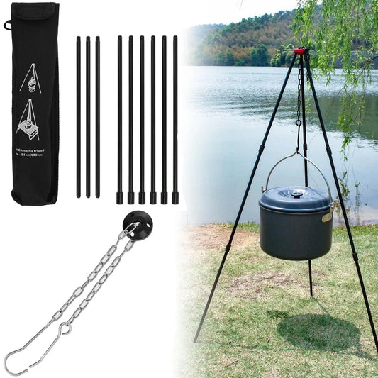 Outdoor Portable Large Bonfire Tripod | Campfire BBQ Grill & Cooking Pot Hanging Stand